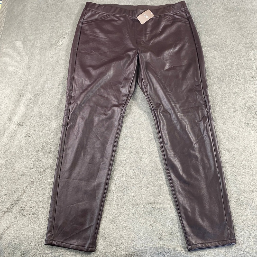 J Jill Faux Leather Leggings Women L Dark Raisin Stretch Pull-On Slim Minimalist